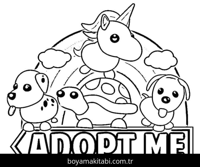 Adopt Me boyama sayfası – çocuk aktivitesi, PDF indir