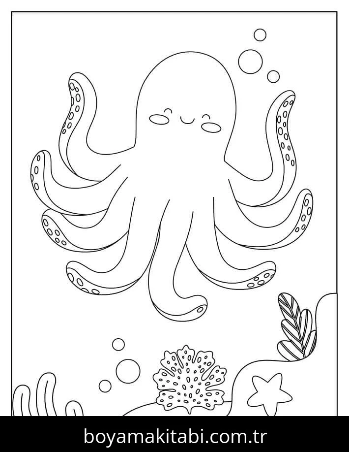 Ahtapot boyama sayfası #52 – sınıf etkinliği, kolay indirilebilir