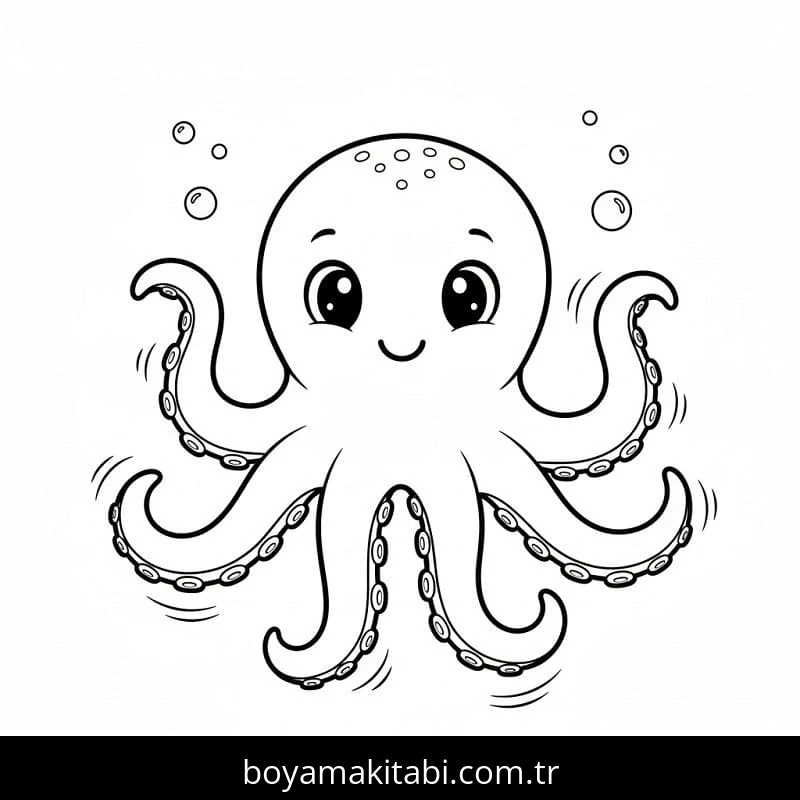 Ahtapot boyama sayfası #57 – sabır ve özgüven kazandırır, yaratıcı sanat çalışması