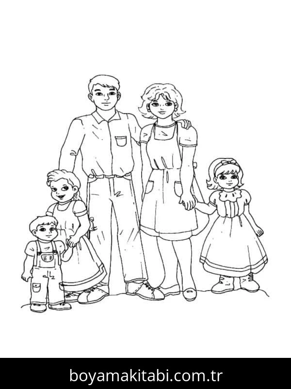 Aile boyama sayfası #23 – keyifli zaman, renkli çizimler