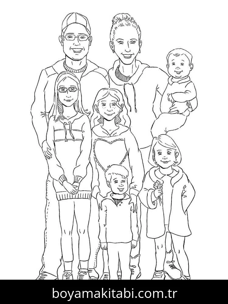 Aile boyama sayfası #27 – basit çizim, yaz tatili etkinliği