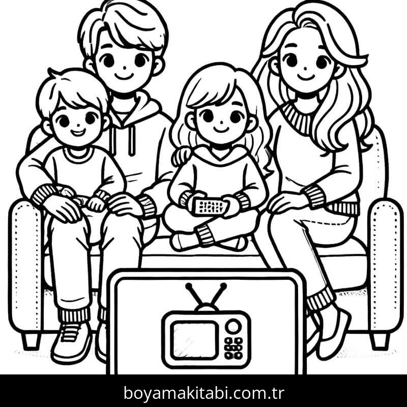 Aile boyama sayfası #38 – motor becerileri destekler, mürekkep tasarrufu sağlar