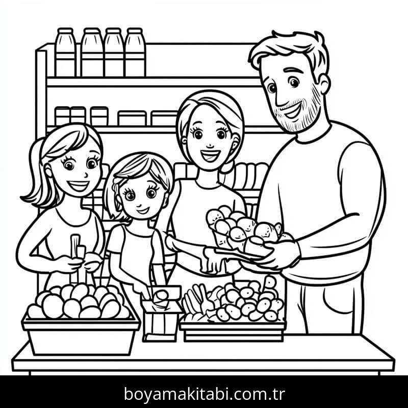 Aile boyama sayfası #41 – sabır ve özgüven kazandırır, yaratıcı sanat çalışması