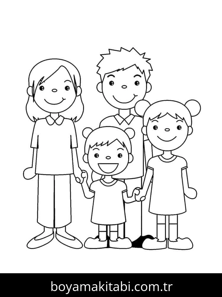 Aile boyama sayfası #44 – A4 baskıya uygun, ücretsiz yazdır