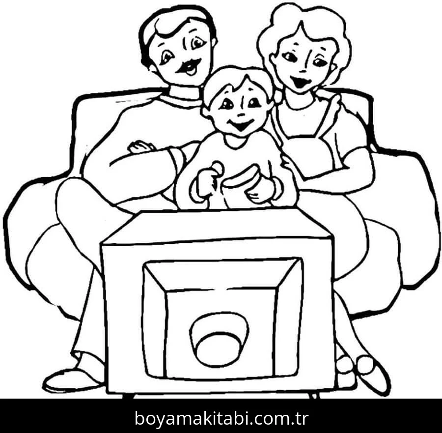 Aile boyama sayfası #52 – PDF indir, sevimli karakter