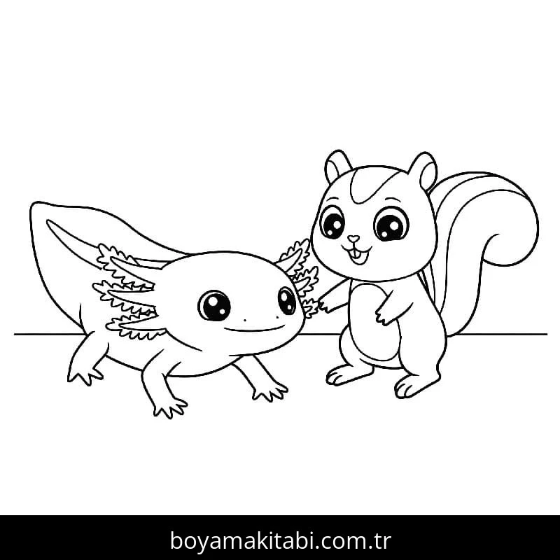 Aksolotl boyama sayfası – keyifli zaman, renkli çizimler