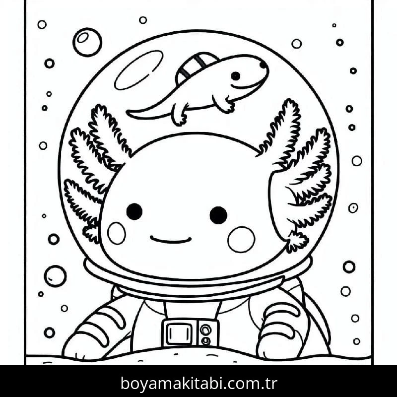 Aksolotl boyama sayfası – çocuk aktivitesi, PDF indir