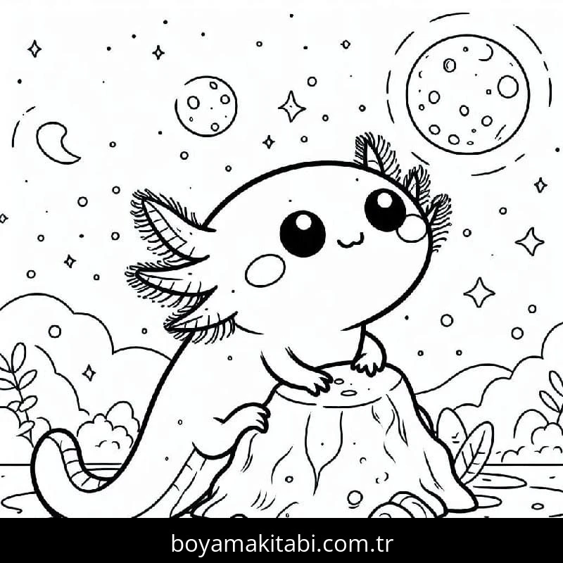 Aksolotl boyama sayfası – kolay boyama, eğitici aktivite