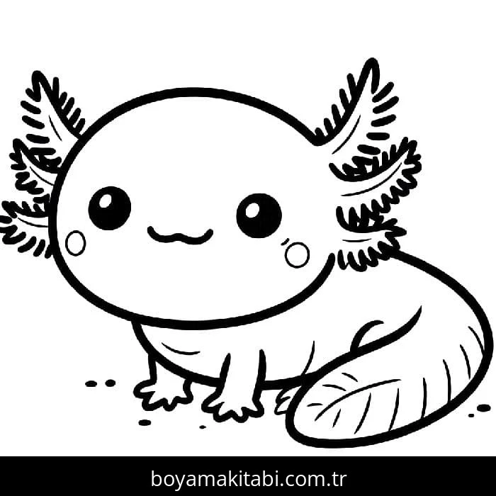 Aksolotl boyama sayfası – basit çizim, kolay boyama