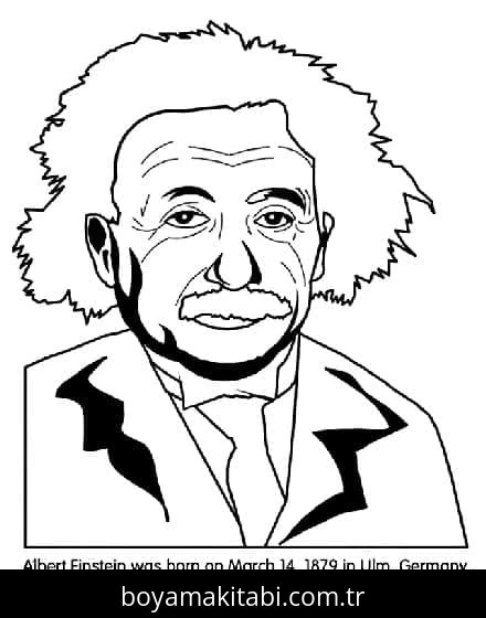Albert Einstein boyama sayfası – PDF indir, sevimli karakter