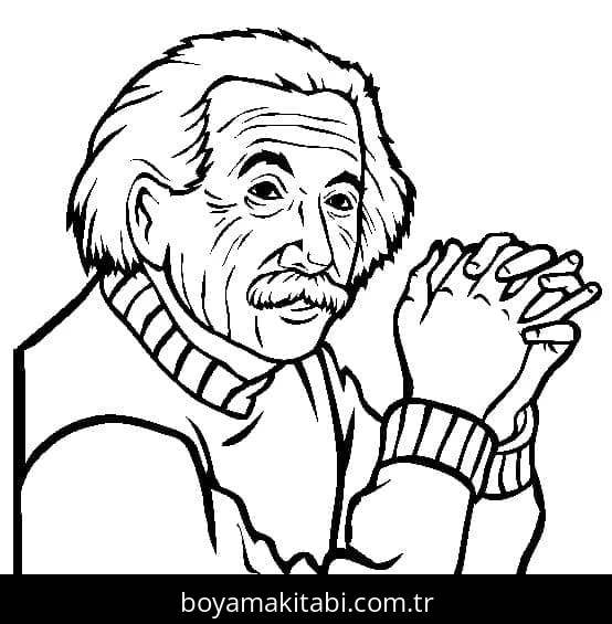 Albert Einstein boyama sayfası – kolay boyama, eğitici aktivite