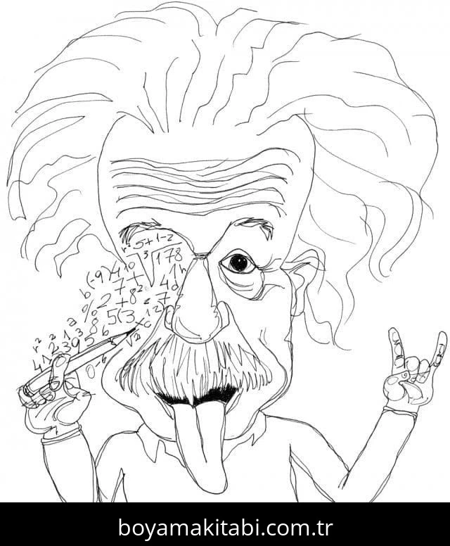 Albert Einstein boyama sayfası – çizgi film temalı, basit çizim