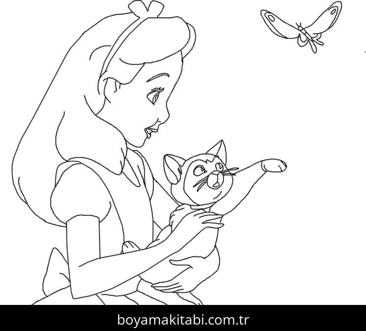 Alis Harikalar Diyarında boyama sayfası – keyifli zaman, renkli çizimler