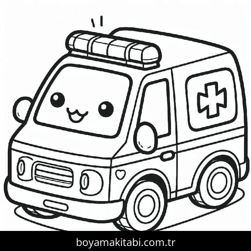 Ambulans boyama sayfası – çocuklar için, çizgi film temalı