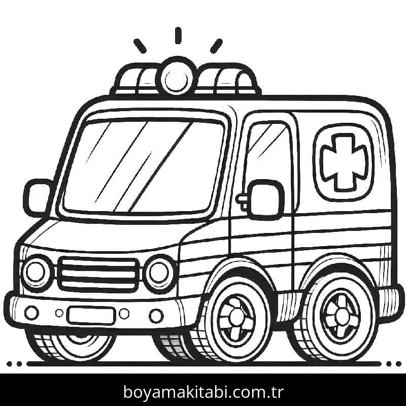 Ambulans boyama sayfası – eğlenceli etkinlik, el becerilerini geliştirir