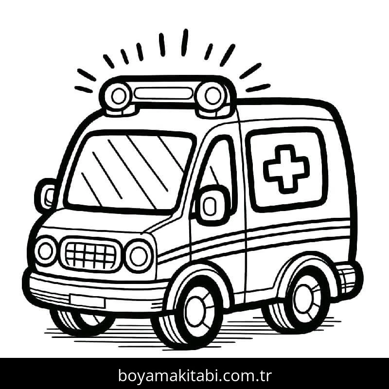 Ambulans boyama sayfası – el becerilerini geliştirir, boyama çalışması