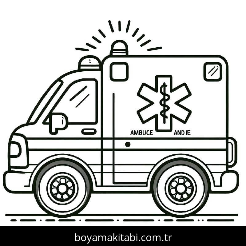 Ambulans boyama sayfası – sanatsal çalışma, çocuklar için