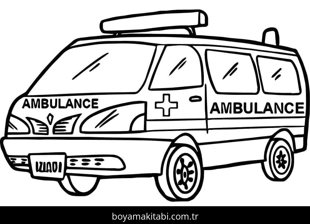Ambulans boyama sayfası – renkli çizimler, okul öncesi