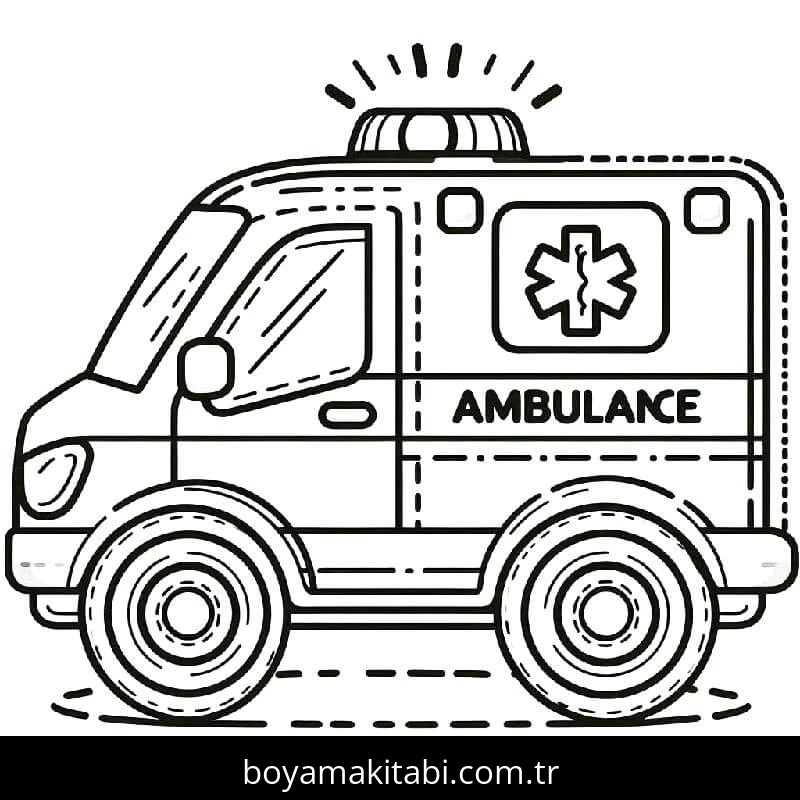 Ambulans boyama sayfası – çocuklar için, çizgi film temalı