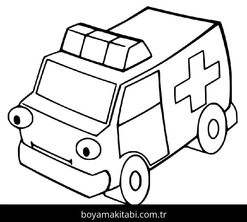 Ambulans boyama sayfası – eğlenceli etkinlik, el becerilerini geliştirir