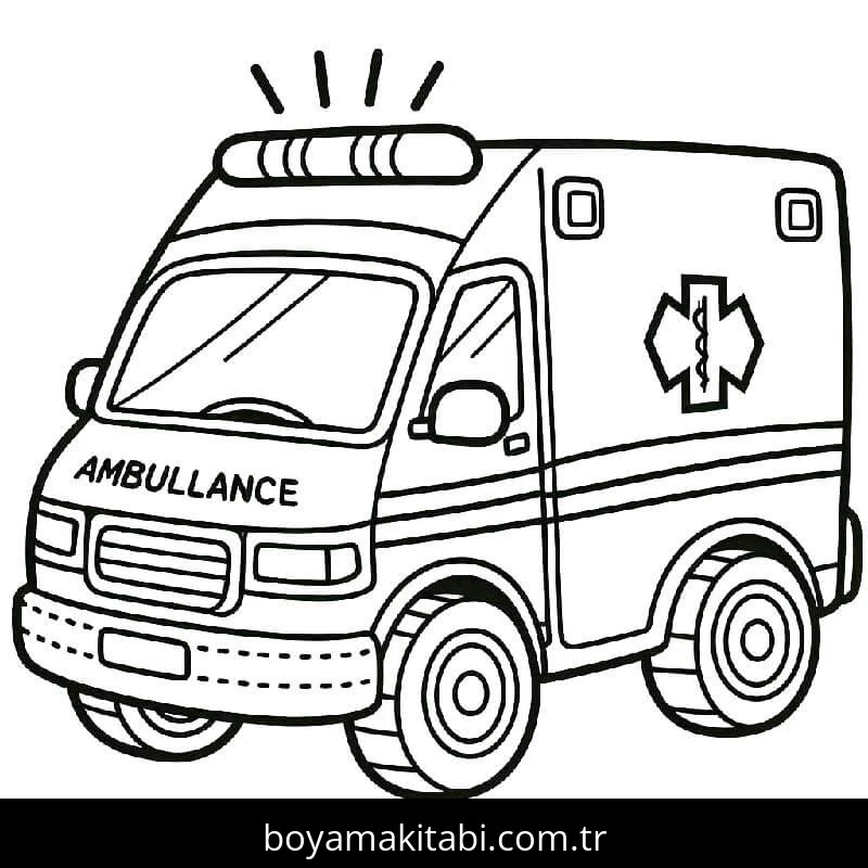 Ambulans boyama sayfası – yaratıcılığı geliştirir, keyifli zaman