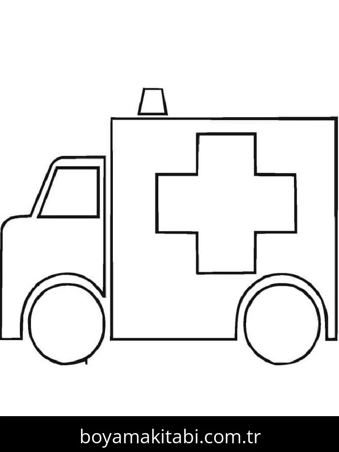 Ambulans boyama sayfası – çizgi film temalı, basit çizim