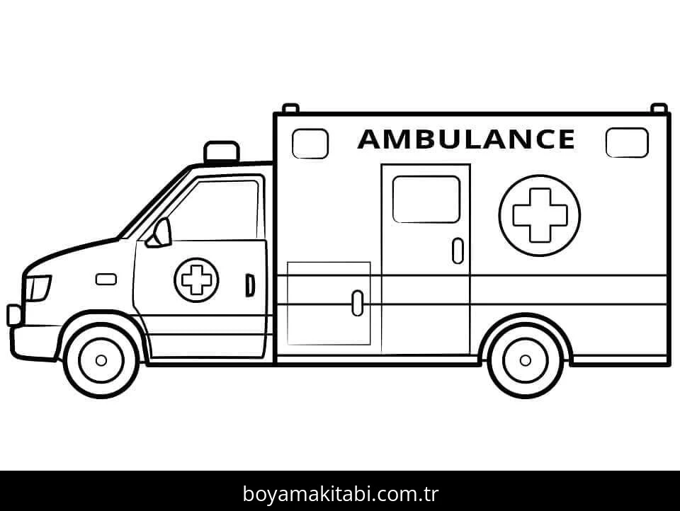 Ambulans boyama sayfası – eğitici aktivite, yaratıcılık