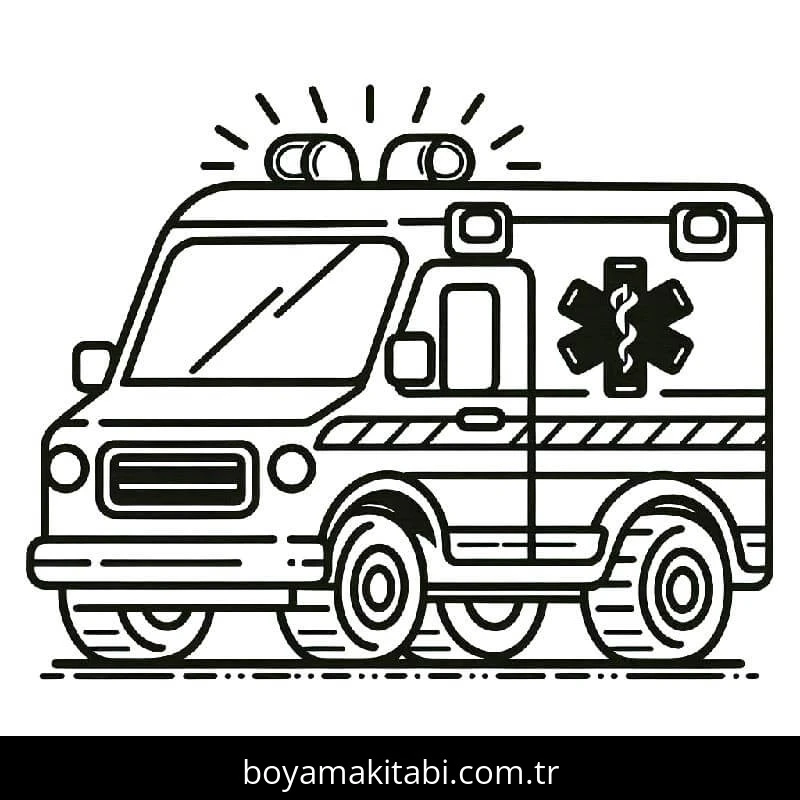 Ambulans boyama sayfası – basit çizim, kolay boyama