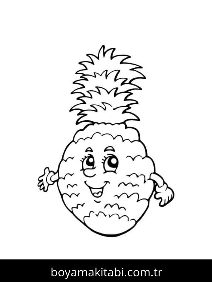Ananas boyama sayfası – çocuklar için, çizgi film temalı