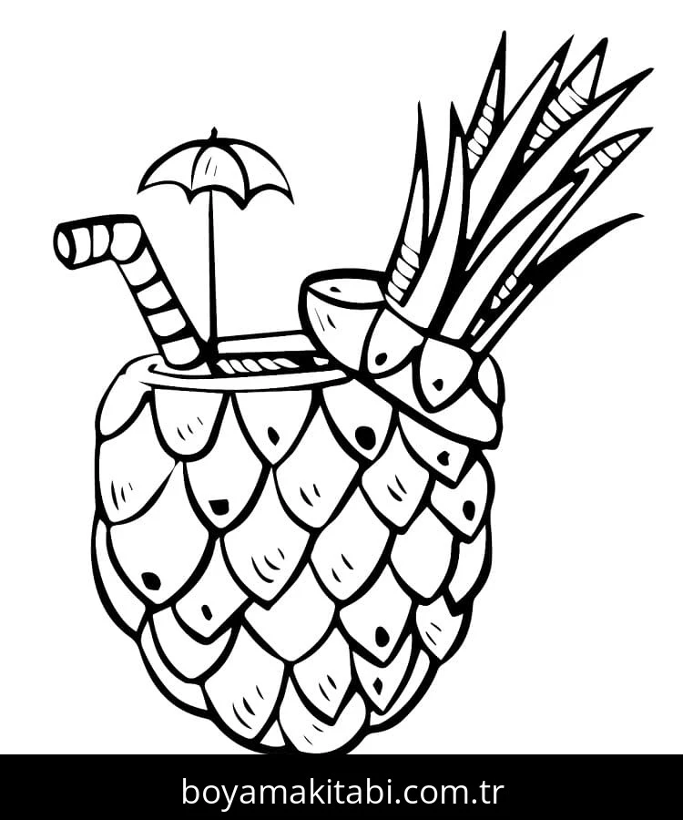Ananas boyama sayfası – basit çizim, kolay boyama