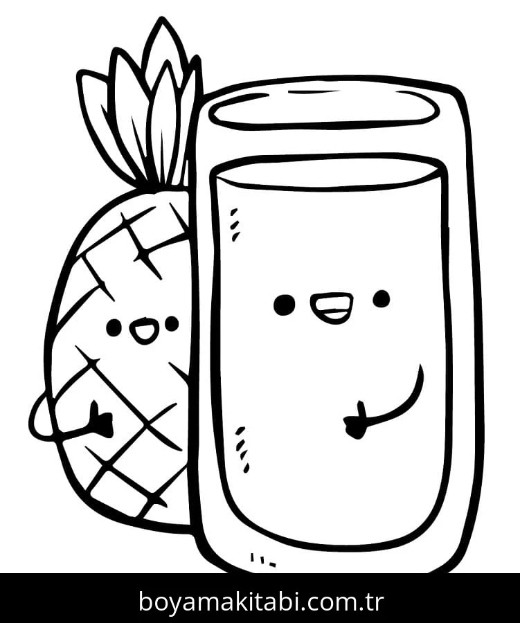 Ananas boyama sayfası – renkli çizimler, okul öncesi