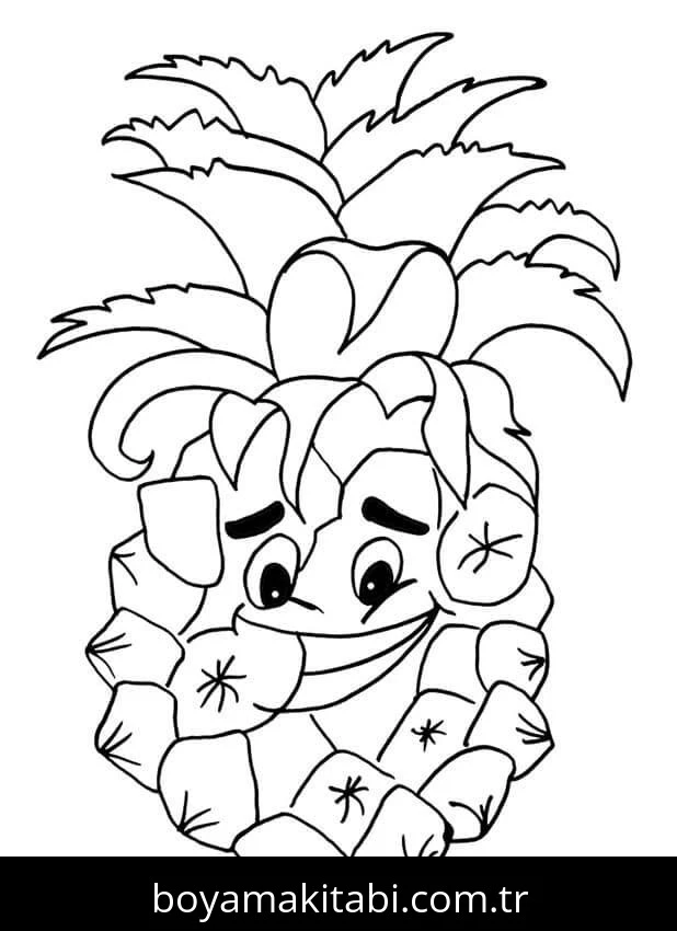 Ananas boyama sayfası – sevimli karakter, sanatsal çalışma
