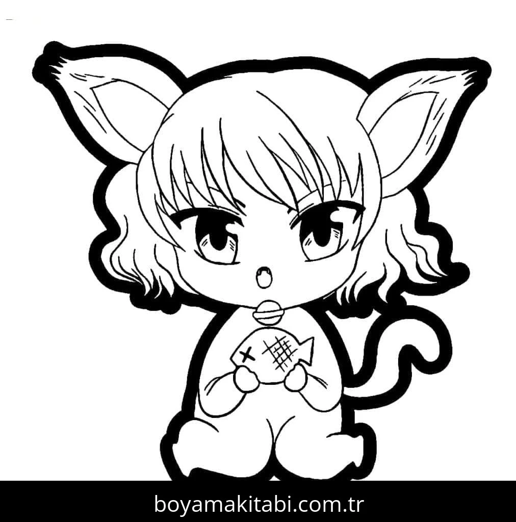 Anime Kızı boyama sayfası – el becerilerini geliştirir, boyama çalışması