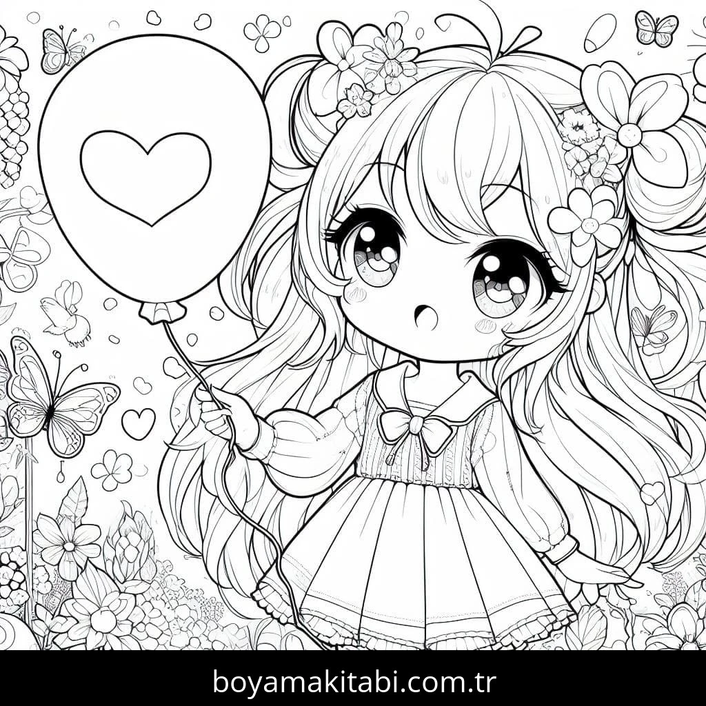 Anime Kızı boyama sayfası – basit çizim, kolay boyama