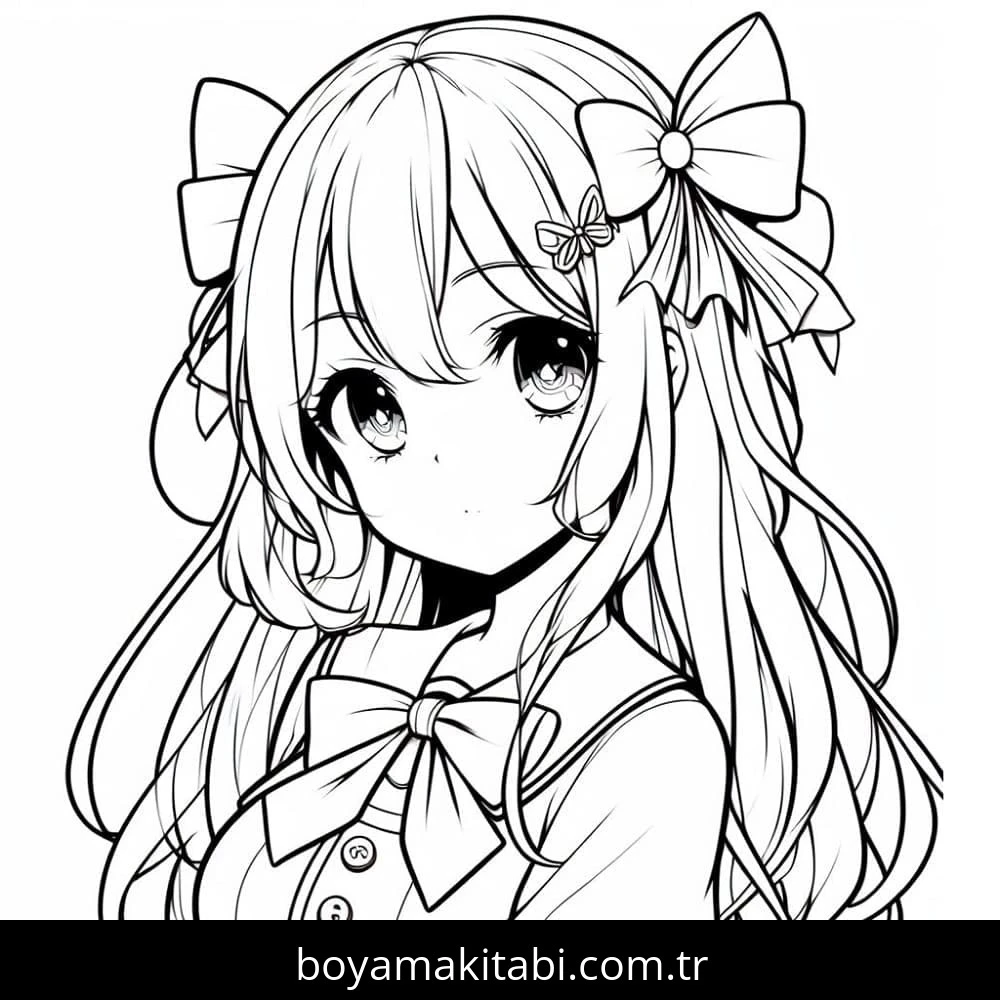 Anime Kızı boyama sayfası – boyama etkinliği, çocuk aktivitesi
