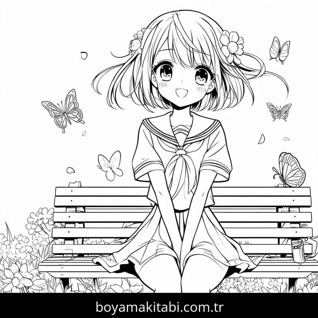 Anime Kızı boyama sayfası – sevimli karakter, sanatsal çalışma