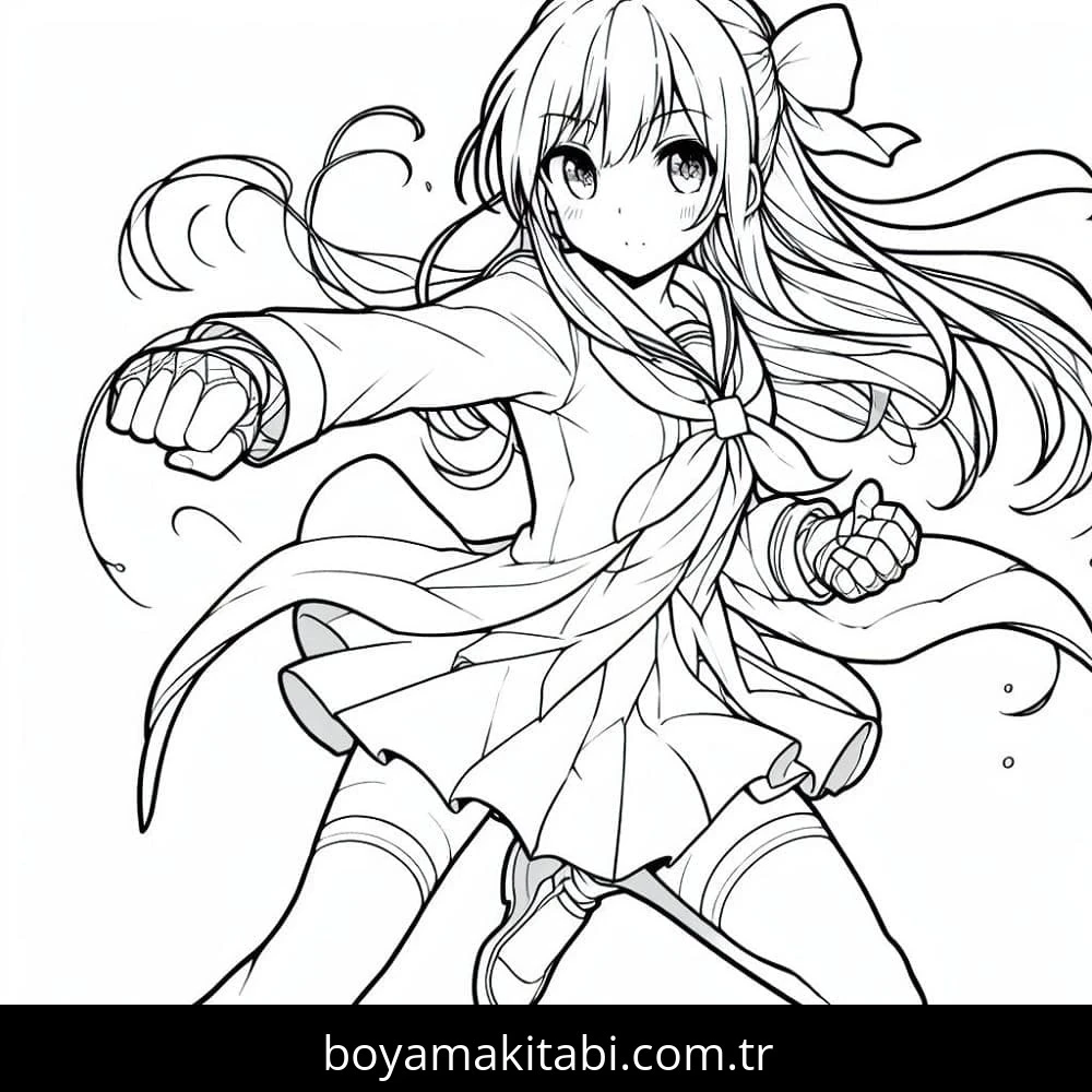 Anime Kızı boyama sayfası – el becerilerini geliştirir, boyama çalışması