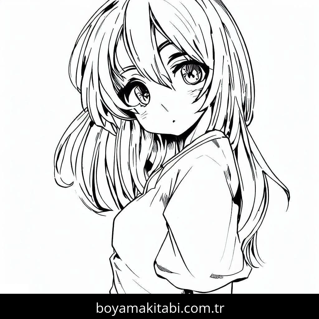 Anime Kızı boyama sayfası – sanatsal çalışma, çocuklar için