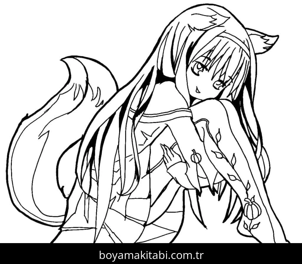 Anime Kızı boyama sayfası – basit çizim, kolay boyama