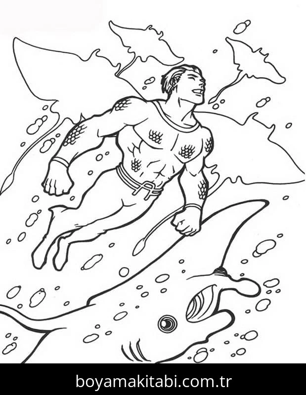 Aquaman boyama sayfası – sevimli karakter, sanatsal çalışma