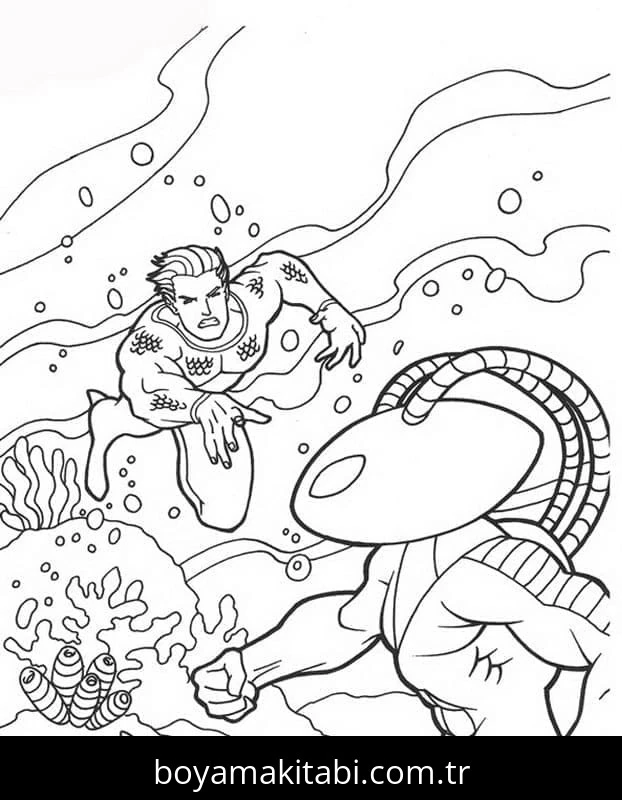 Aquaman boyama sayfası – basit çizim, kolay boyama