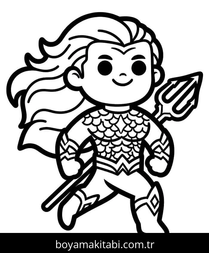 Aquaman boyama sayfası – basit çizim, kolay boyama