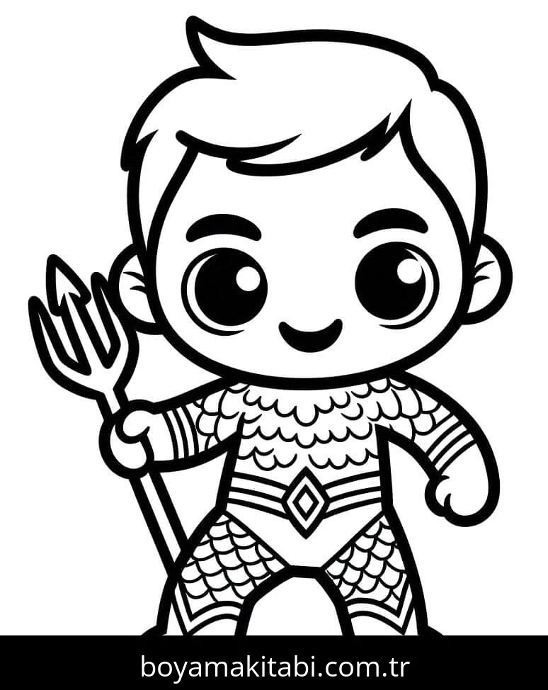 Aquaman boyama sayfası – sevimli karakter, sanatsal çalışma