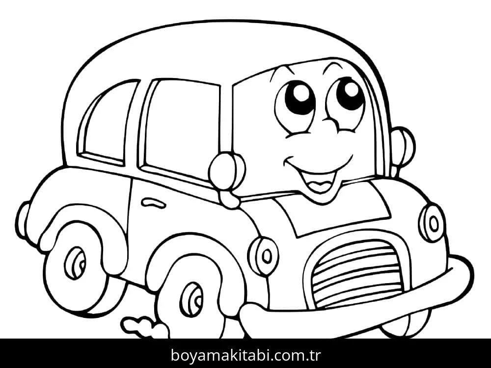 Araba boyama sayfası – çocuklar için, çizgi film temalı