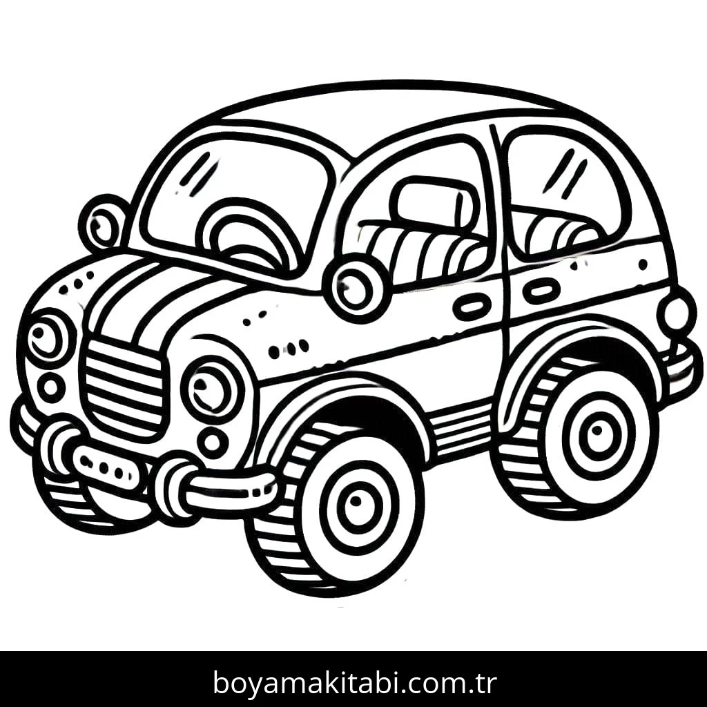 Araba boyama sayfası – çocuklar için, çizgi film temalı