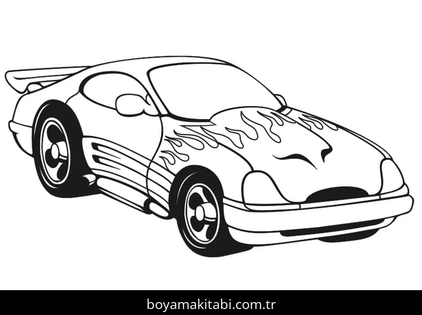 Araba boyama sayfası – sevimli karakter, sanatsal çalışma