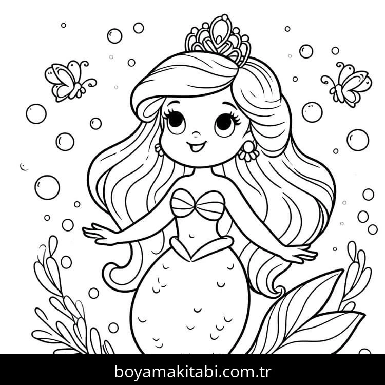 Ariel boyama sayfası – PDF indir, sevimli karakter