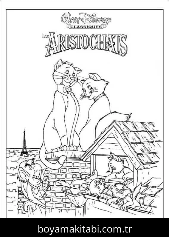 Aristokediler boyama sayfası – basit çizim, kolay boyama