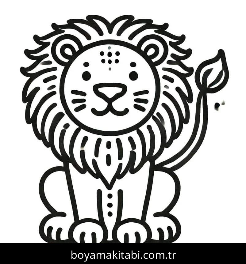 Aslan boyama sayfası – sevimli karakter, sanatsal çalışma
