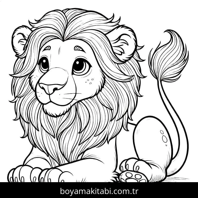 Aslan boyama sayfası – çocuk aktivitesi, PDF indir